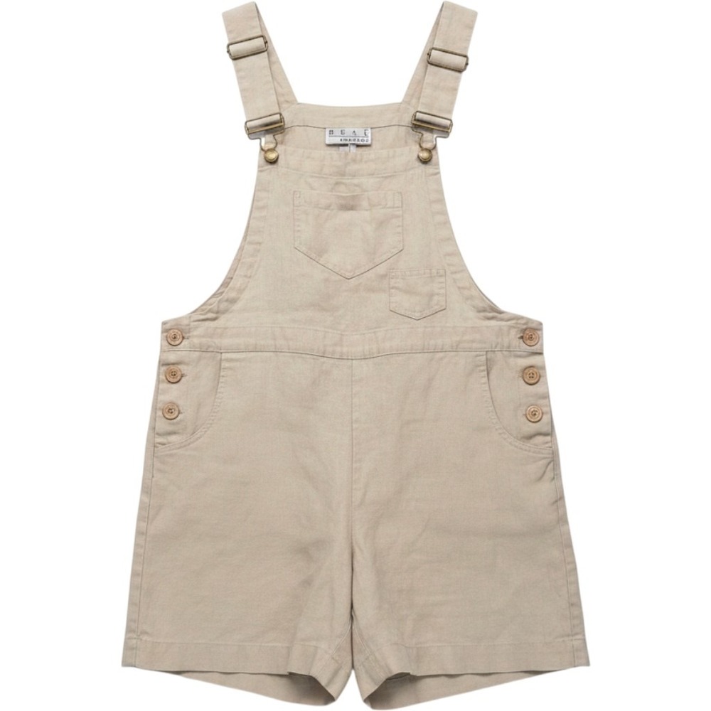100% Linen Bib Overalls‎ PM REAL Comfort Shortalls Womens Beige Coastal Summer